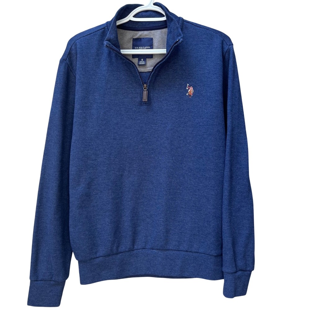US Polo Assn small 1/4 Zip Pullover Sweater Blue‎ Heather Excellent condition!